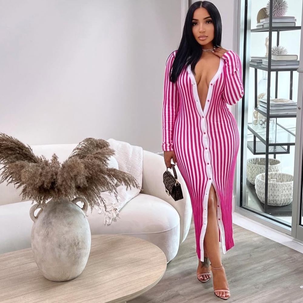 Pink Striped Button-Down Maxi Dress